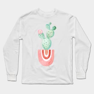 Watercolor cactus in pink pot Long Sleeve T-Shirt